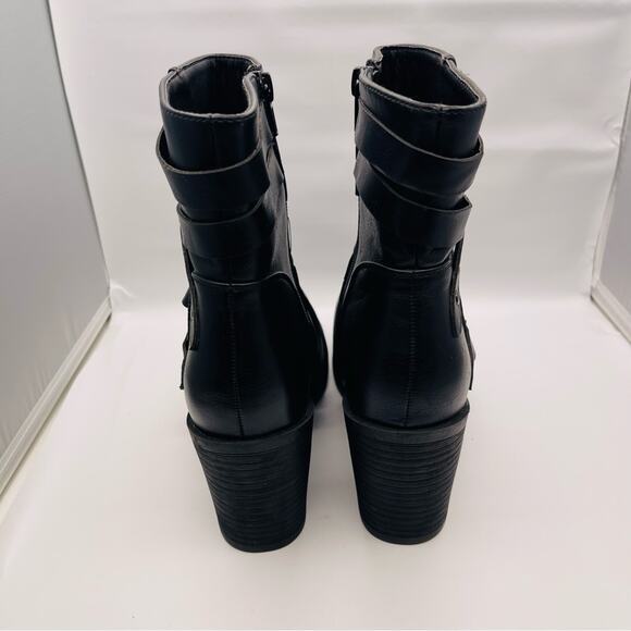 Pierre Dumas black moto strappy block heel ankle booties 9 - Picture 3 of 8